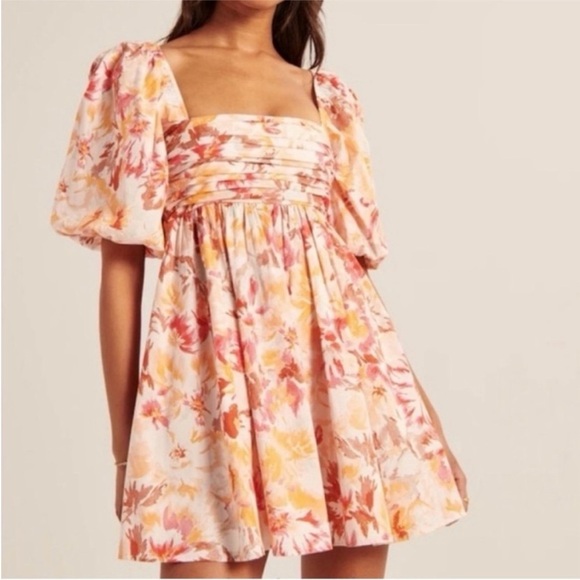 Abercrombie & Fitch Dresses & Skirts - Abercrombie & Fitch Emerson Poplin Dress Small/Tall Floral Orange & Pink